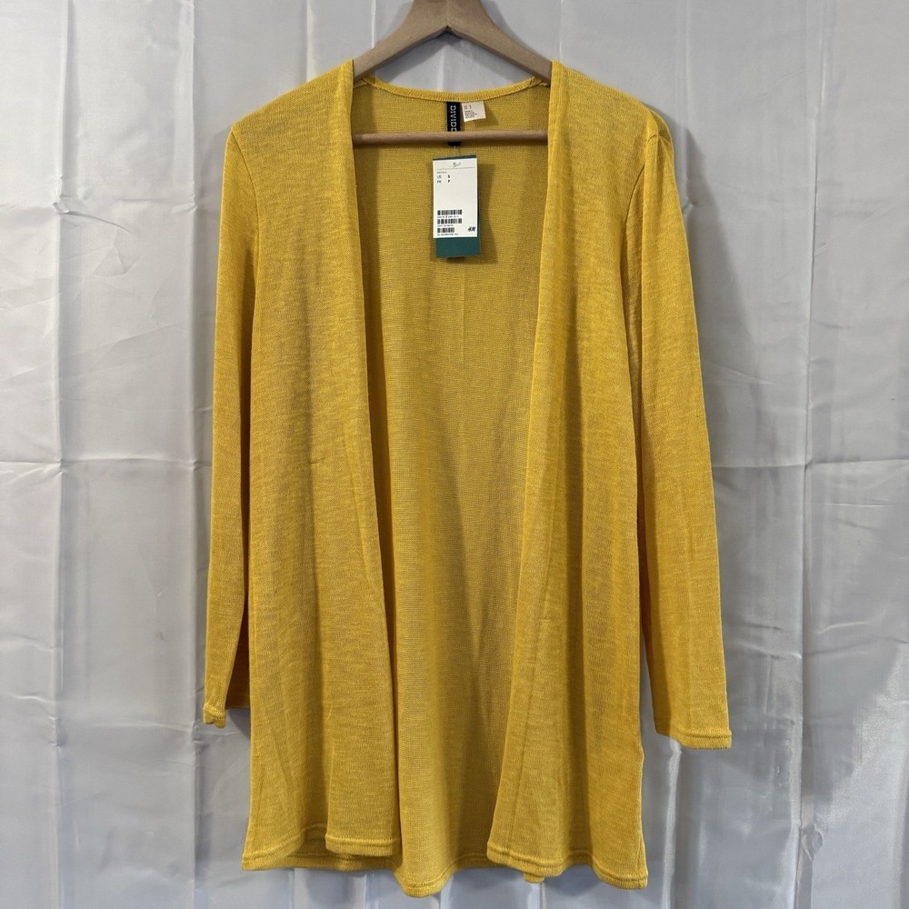 H&M Women S Mustard Yellow Open Front Cardigan Sweater Mid-length Lightweight